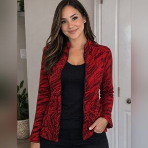 Windridge Cheryl Nash Women's Red Patterned Zip Up Jacket Large Stretch